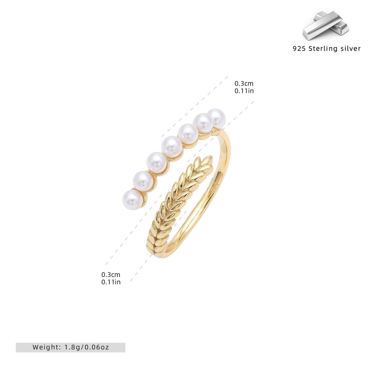 European and American style French retro S925 sterling silver pearl wheat ear ring