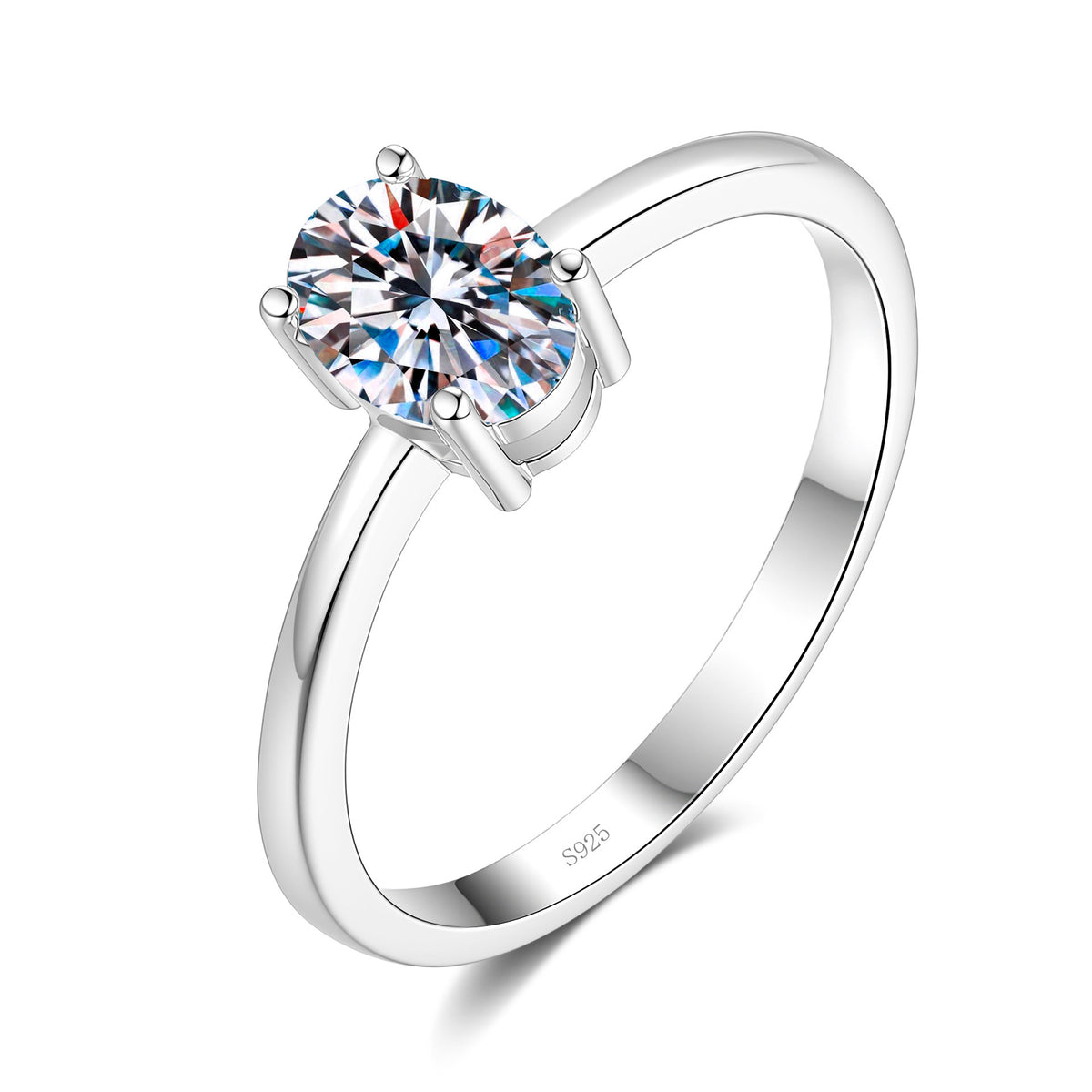 S925 Silver Oval-Shaped Ring with Colored Moissanite