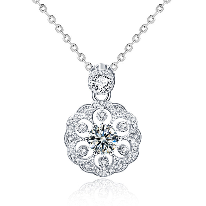 S925 Sterling Silver Moissanite Cherry Blossom Pendant Necklace