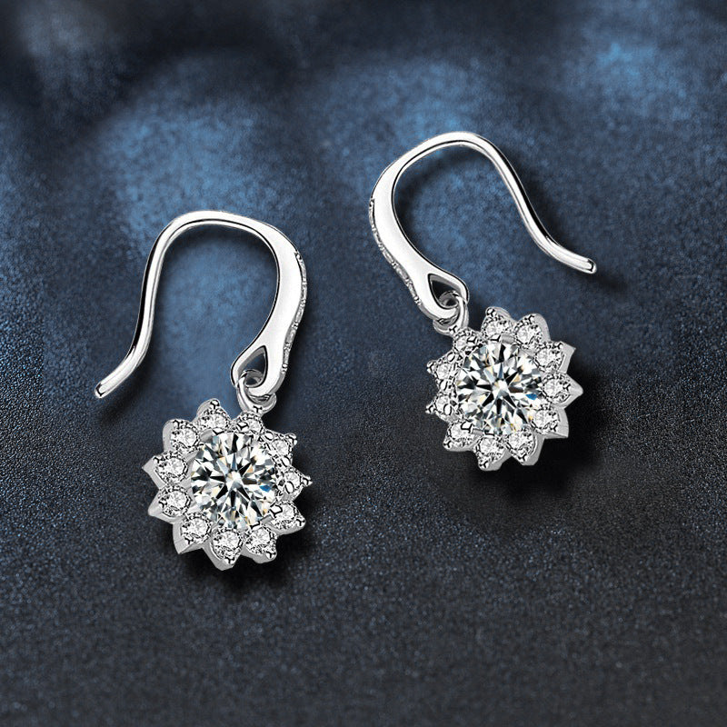 925 Sterling Silver Sunflower Moissanite Hook Earrings