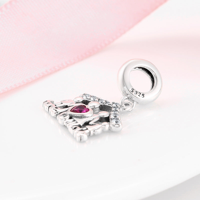 S925 Sterling Silver Family House with Four Members Zircon Inlaid Pendant