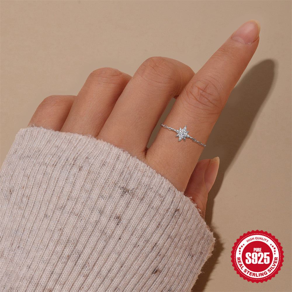 S925 Sterling Silver Moissanite Adjustable Chain Ring