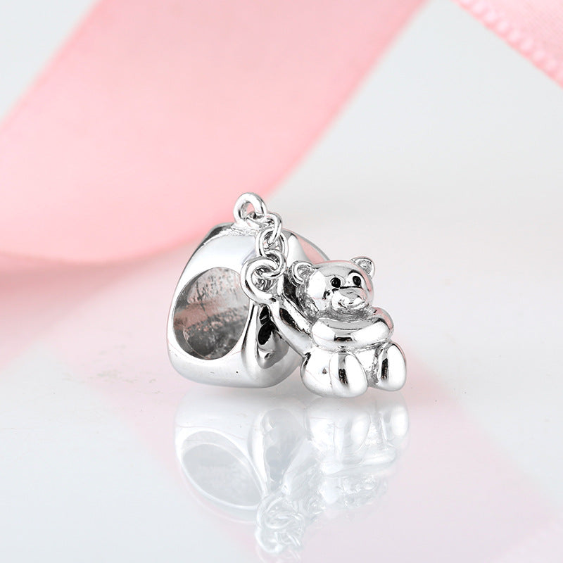 S925 Sterling Silver Loving Heart Couple Bear Pendant