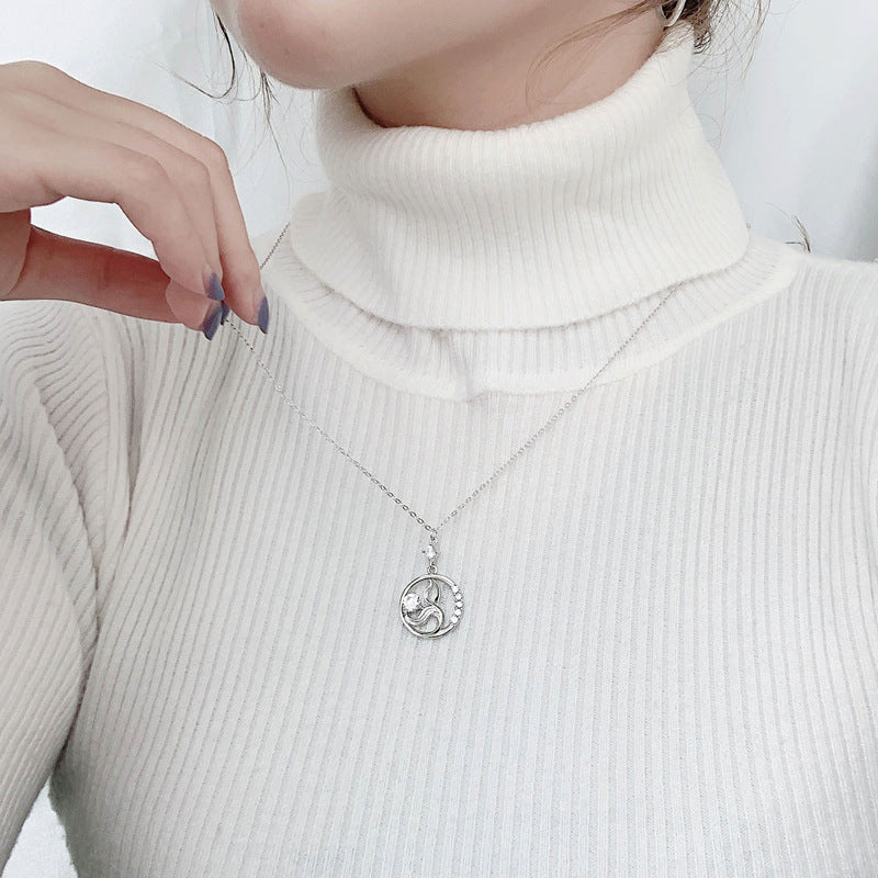 S925 Sterling Silver Moissanite Mermaid Bubble Pendant Necklace