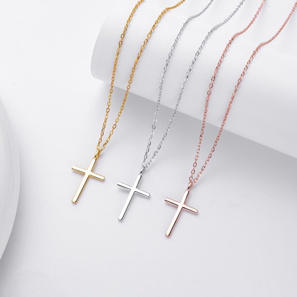 S925 Sterling Silver Simple Polished Cross Necklace