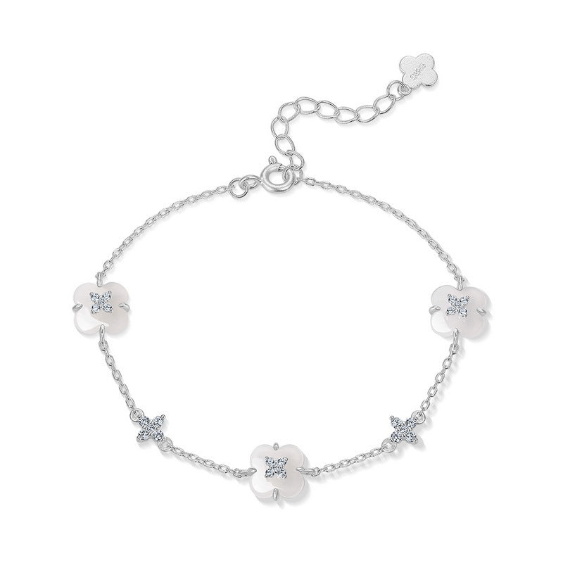 S925 Sterling Silver Four-Leaf Clover Jade Bracelet