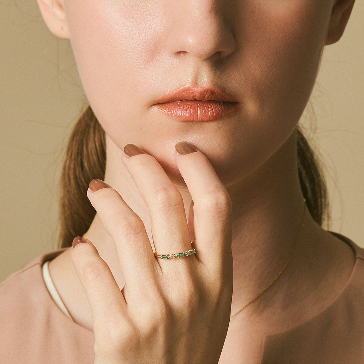 S925 Sterling Silver Gold-Plated Moss Agate Ring