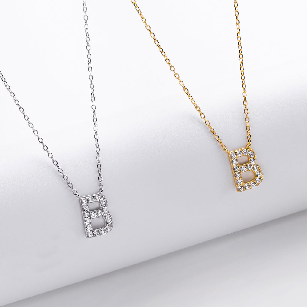 S925 Sterling Silver Simple Diamond Necklace with English Letters
