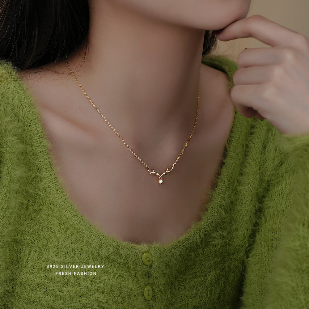 S925 Sterling Silver "Always with You" Antler Christmas Necklace