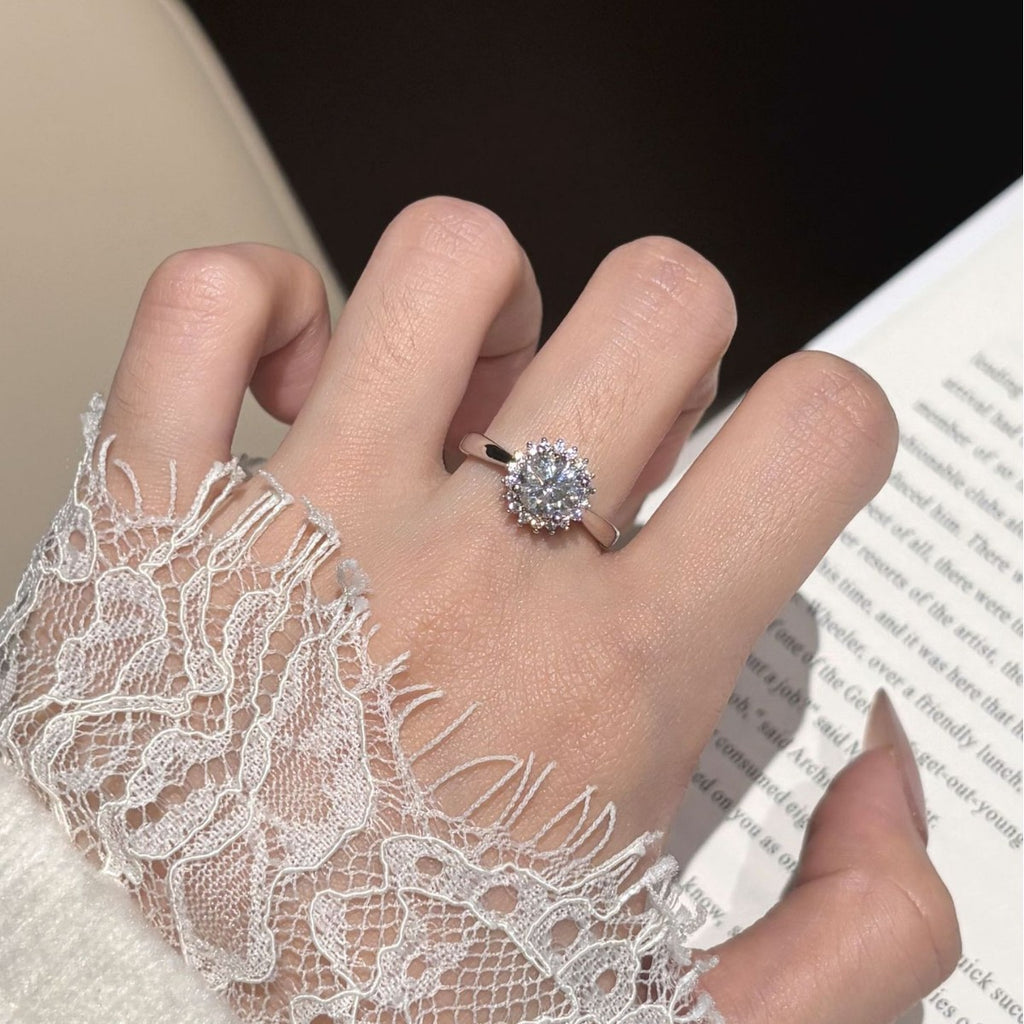 S925 Sterling Silver Sunflower Ring with Colorful Moissanite