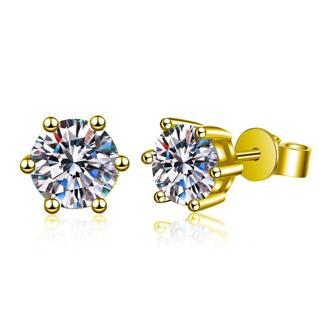 Classic Six-Prong Moissanite Stud Earrings — 925 Sterling Silver