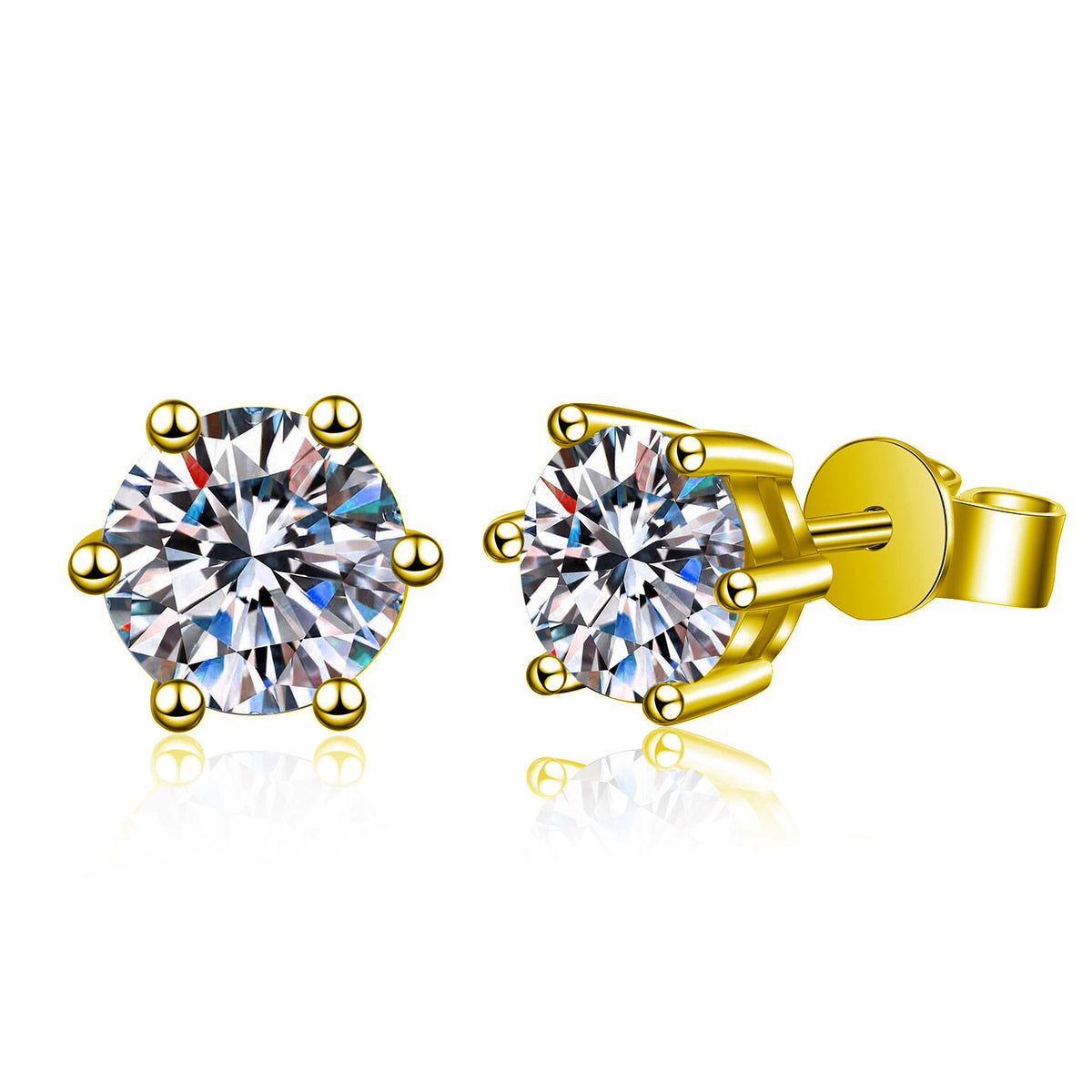 Classic Six-Prong Moissanite Stud Earrings — 925 Sterling Silver