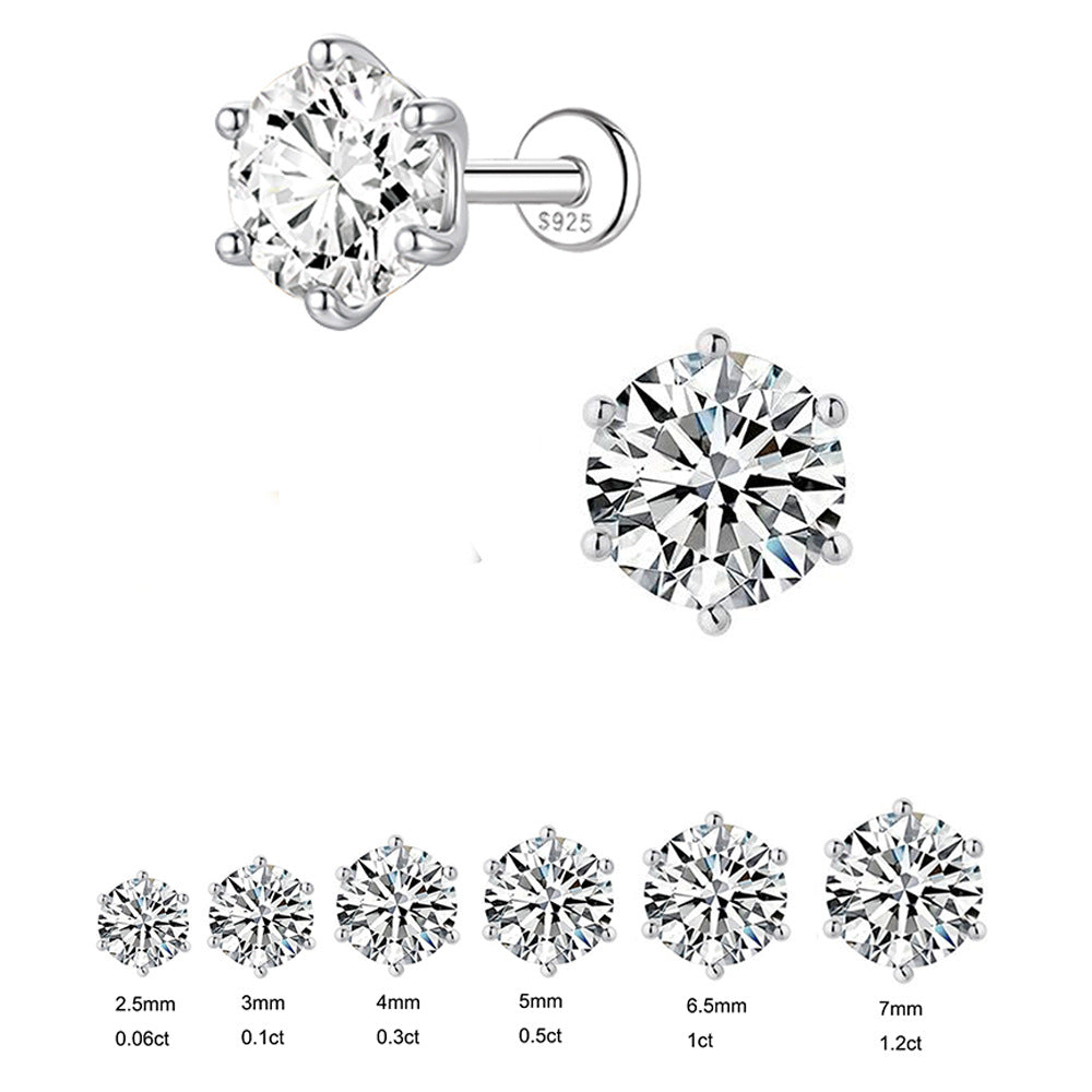 S925 Sterling Silver Moissanite Three-Prong Earrings