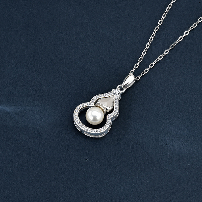 S925 Sterling Silver Moissanite Pearl Gourd Pendent Necklace