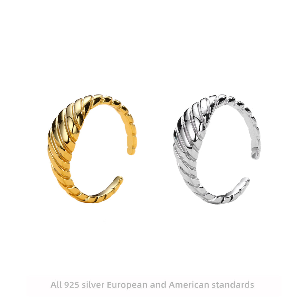 European and American style croissant twisted open ring S925 sterling silver