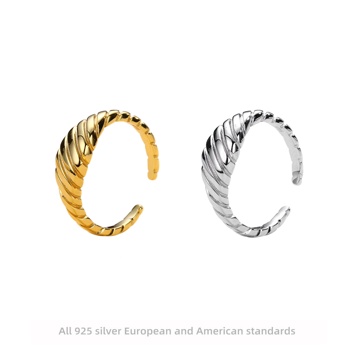 European and American style croissant twisted open ring S925 sterling silver