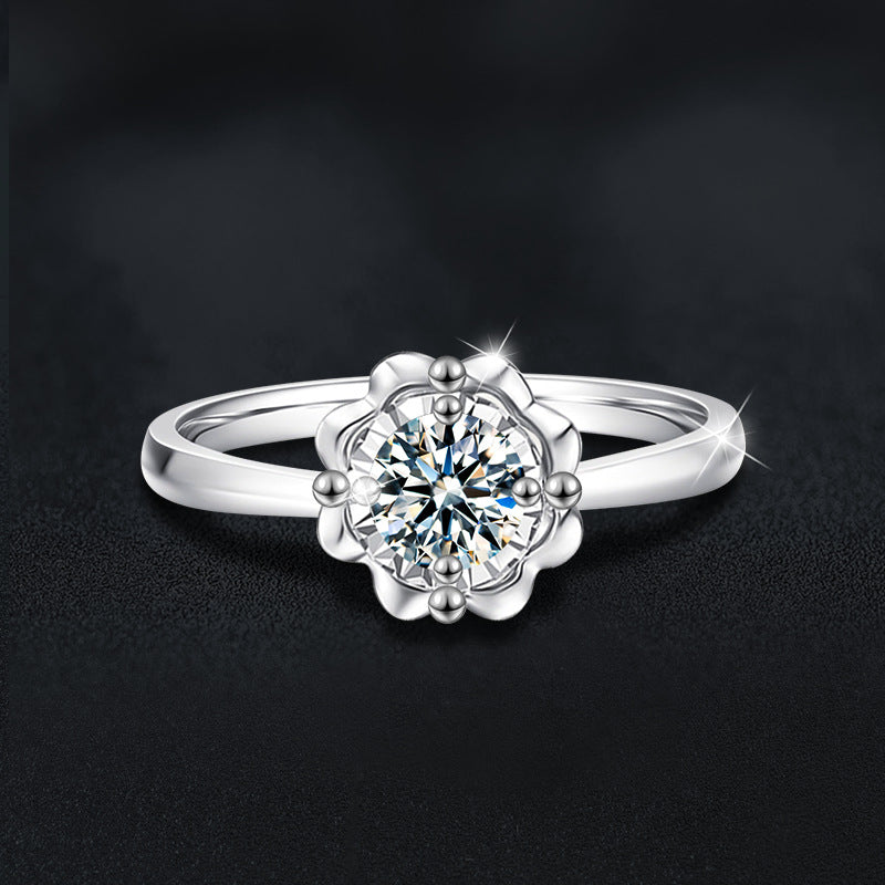 S925 Sterling Silver Flower Moissanite Engagement Ring