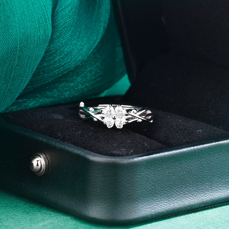 S925 Sterling Silver Thorn Clover Ring