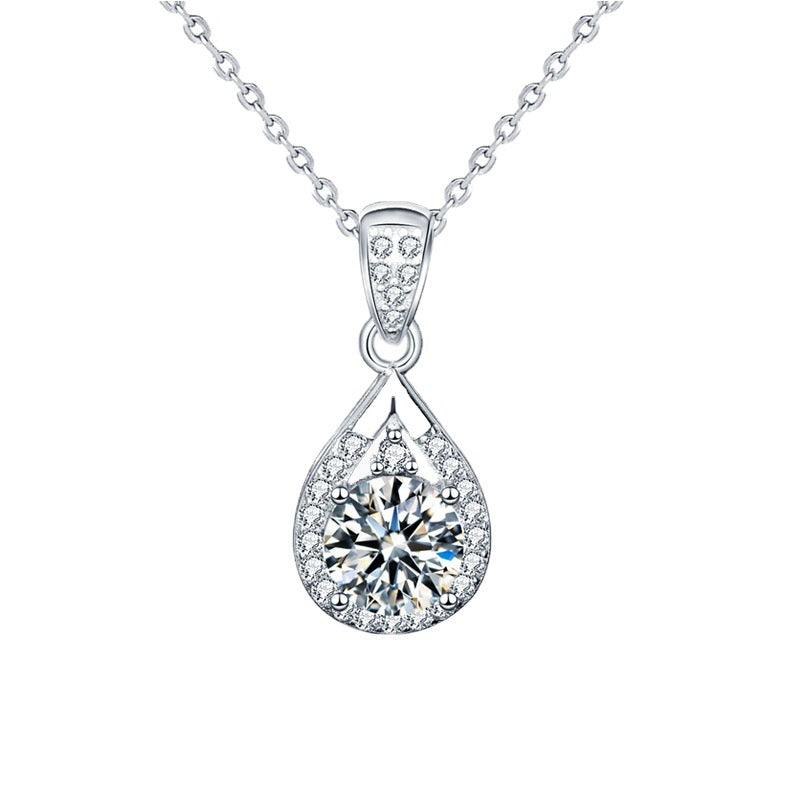 S925 Sterling Silver Moissanite Drop Pendant Necklace