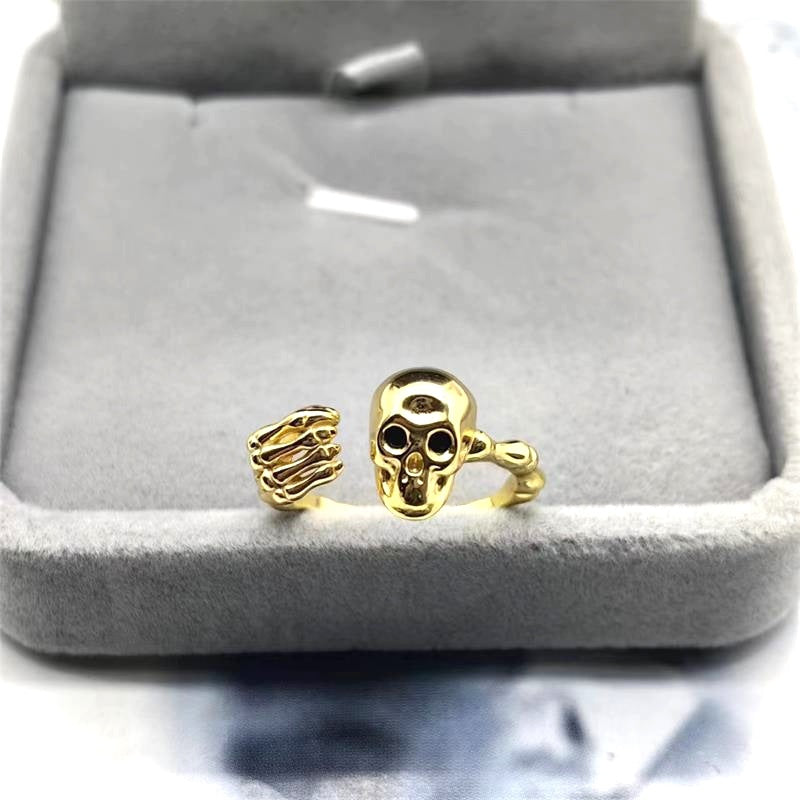 S925 Sterling Silver Halloween Skull Open Ring