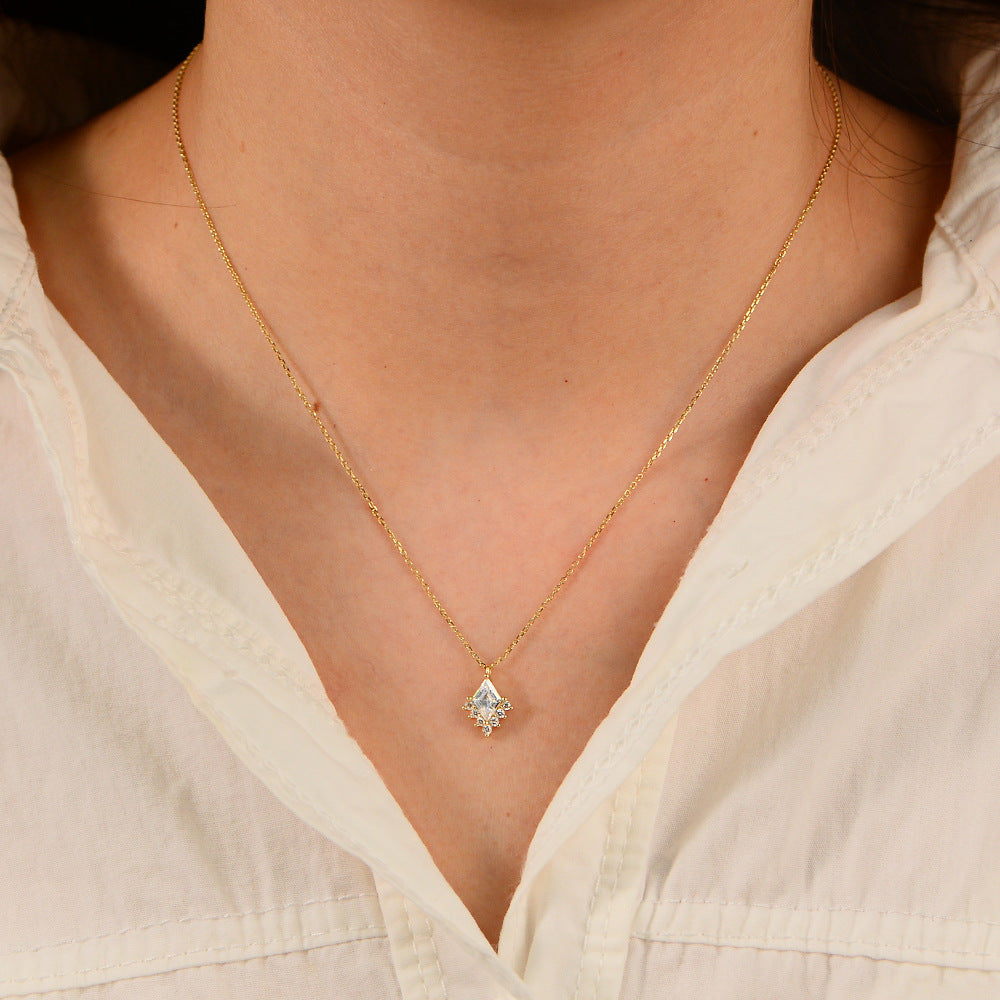 S925 Sterling Silver Geometric Diamond Zircon Pendant Necklace