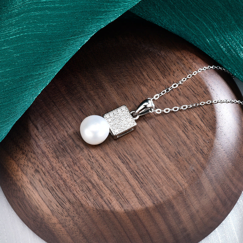 S925 Sterling Silver Moissanite Pearl Pendant Necklace