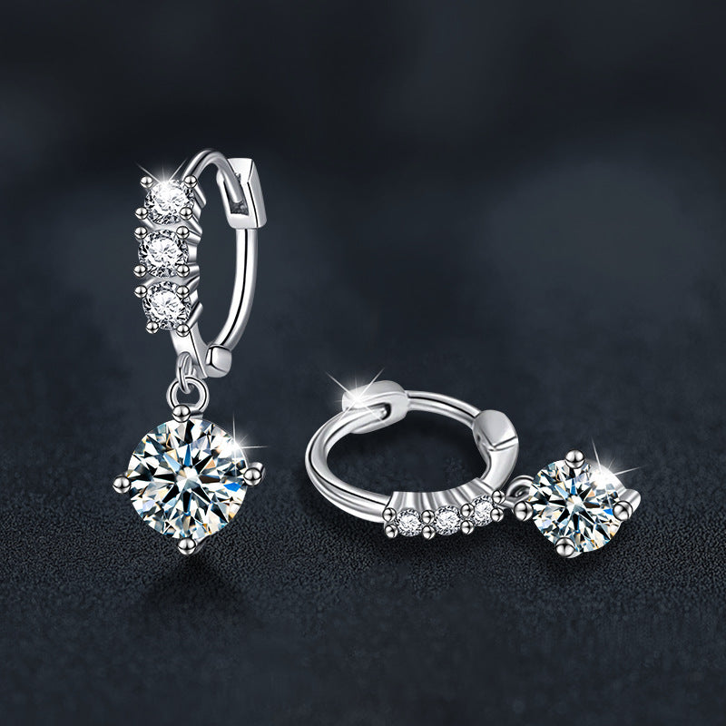 S925 Sterling Silver Moissanite Four-Prong Pendant Earrings