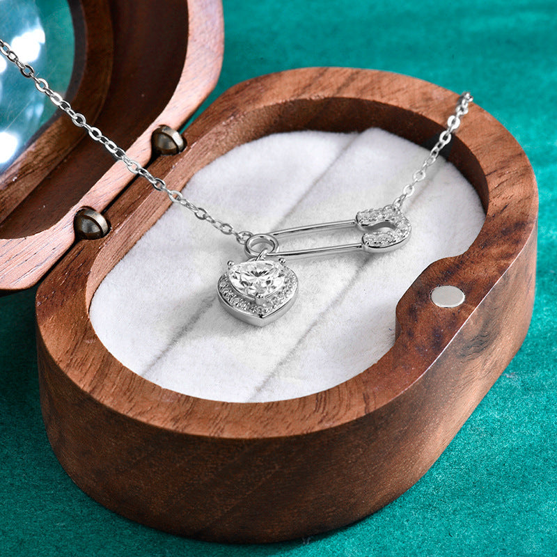 S925 Sterling Silver Moissanite Clip Heart-Shaped Necklace