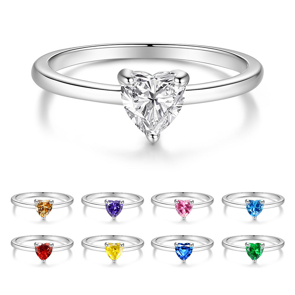 S925 Sterling Silver Six-Prong Round Colored Moissanite Ring