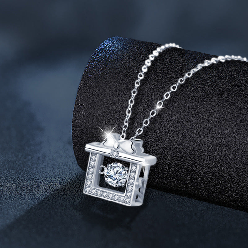 S925 Sterling Silver Moissanite Bow Gift Box Pendant Necklace