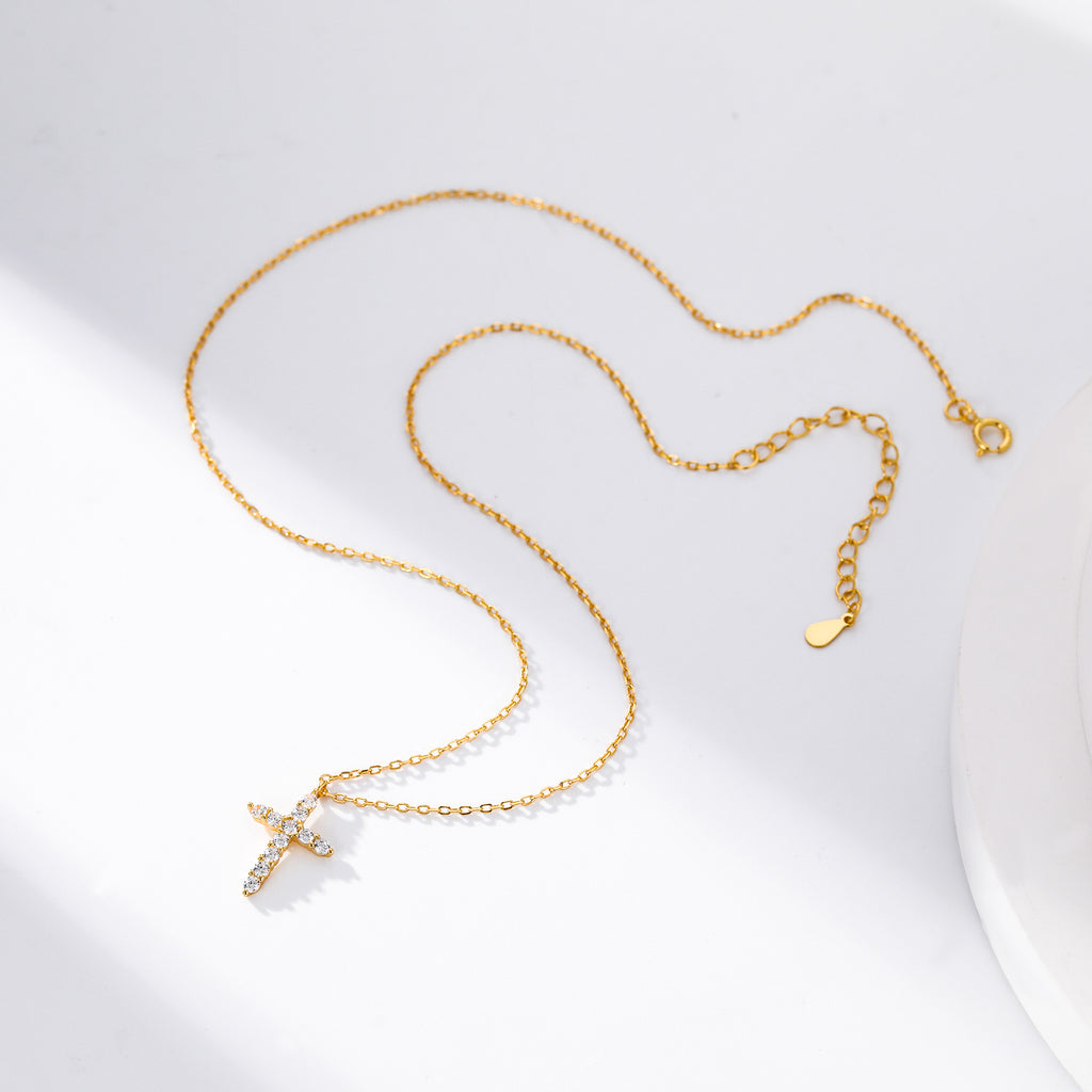 S925 Sterling Silver Faith Pendant with Zircon Cross Necklace