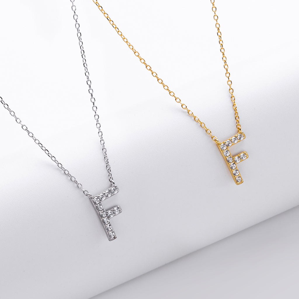 S925 Sterling Silver Simple Diamond Necklace with English Letters