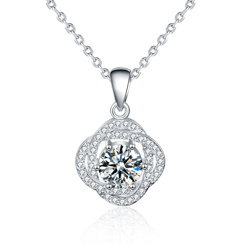 S925 Sterling Silver Moissanite Rose Clavicle Pendant Necklace