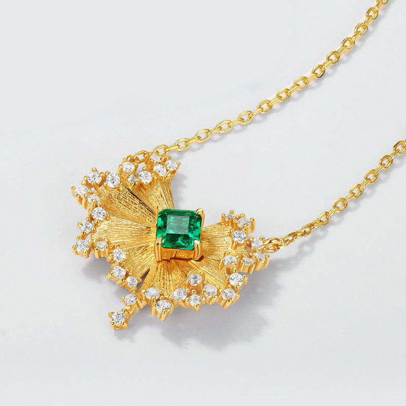 S925 Sterling Silver 10K Gold Emerald Necklace