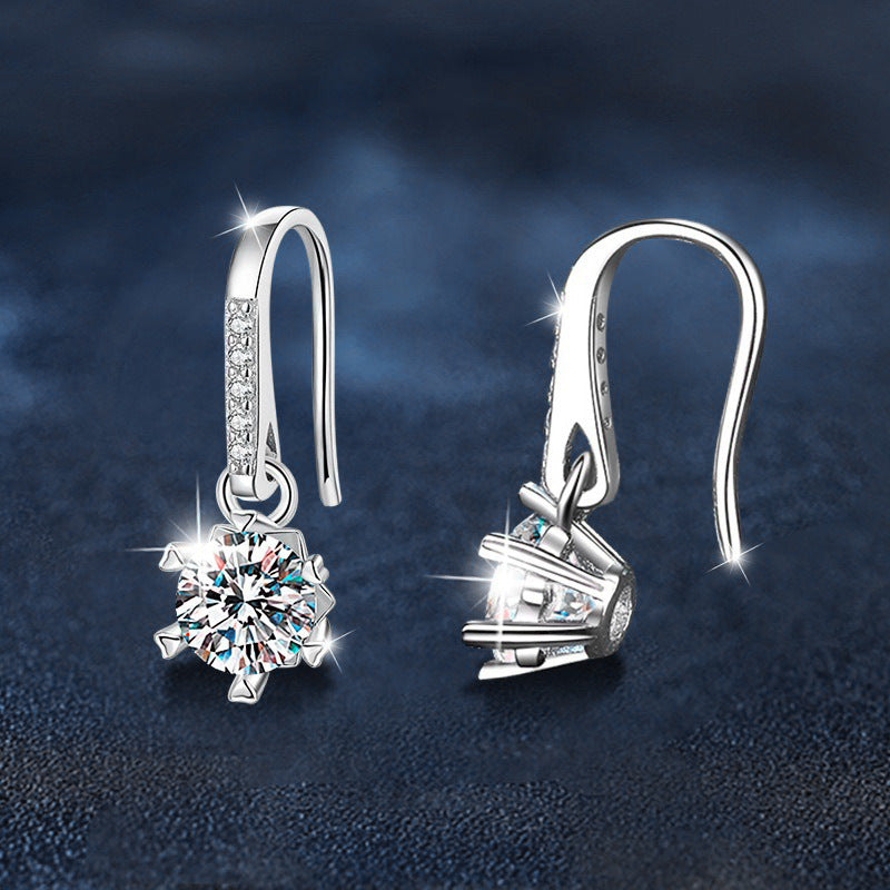 925 Sterling Silver Moissanite Classic Six-Prong Ear Hooks