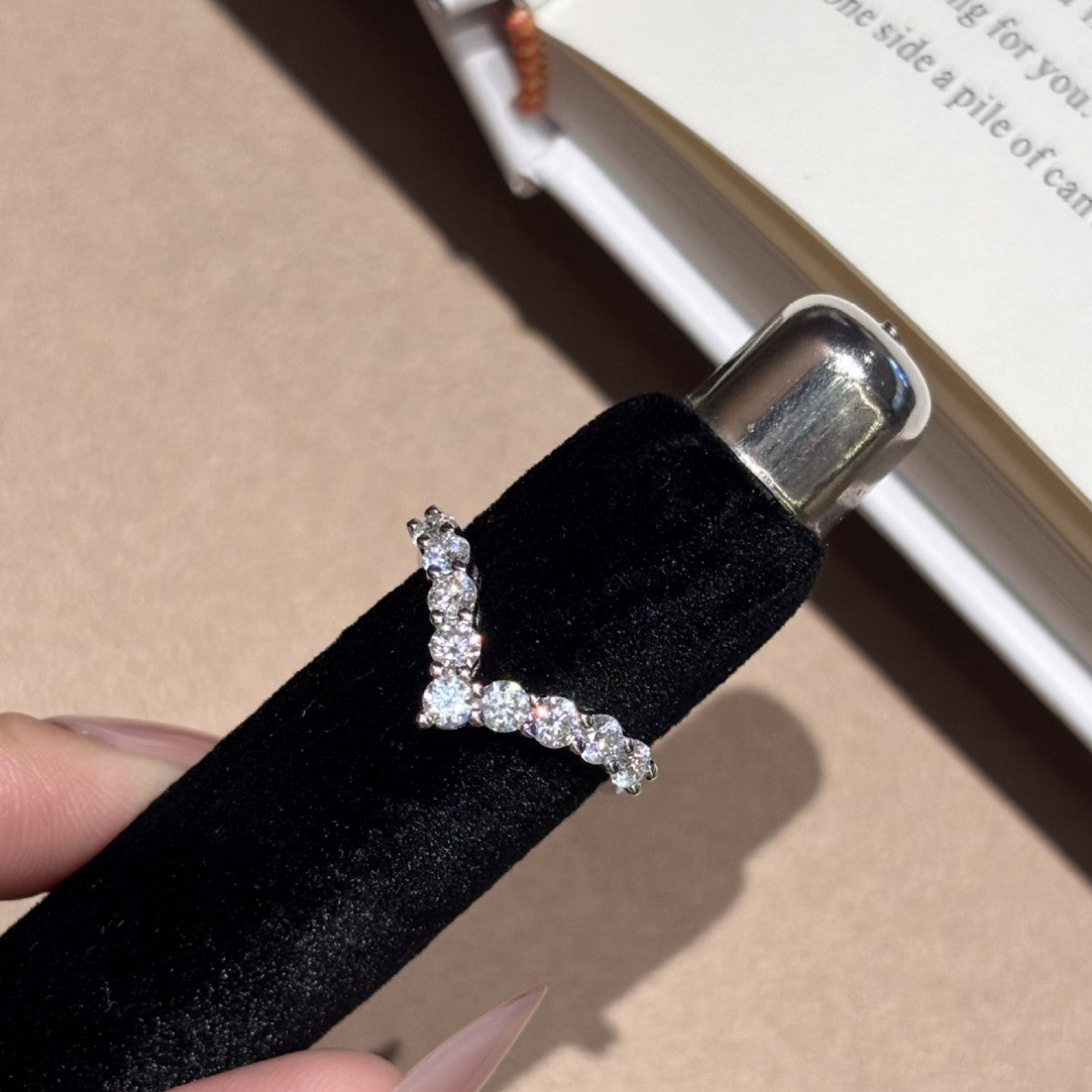 S925 Sterling Silver V-Shaped Moissanite Ring
