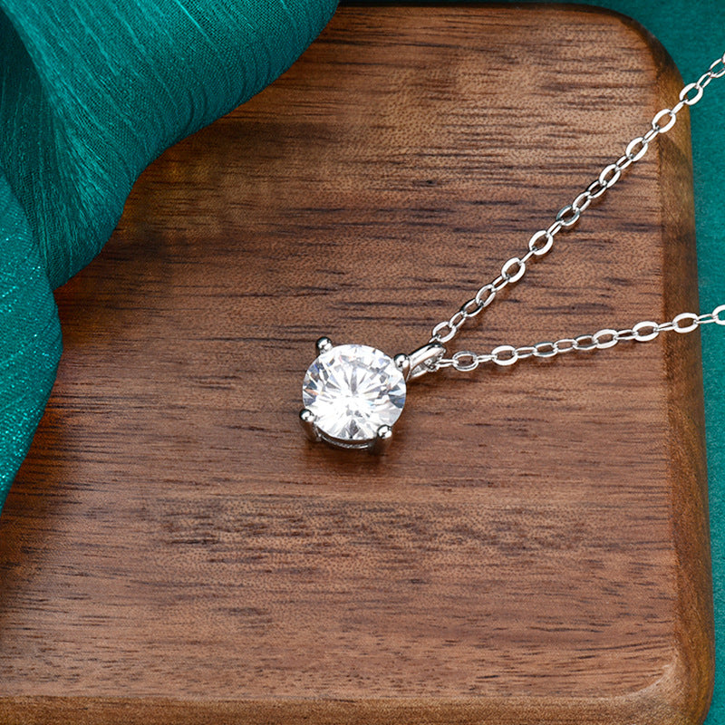 S925 Sterling Silver Moissanite Classic Four-Claw Necklace