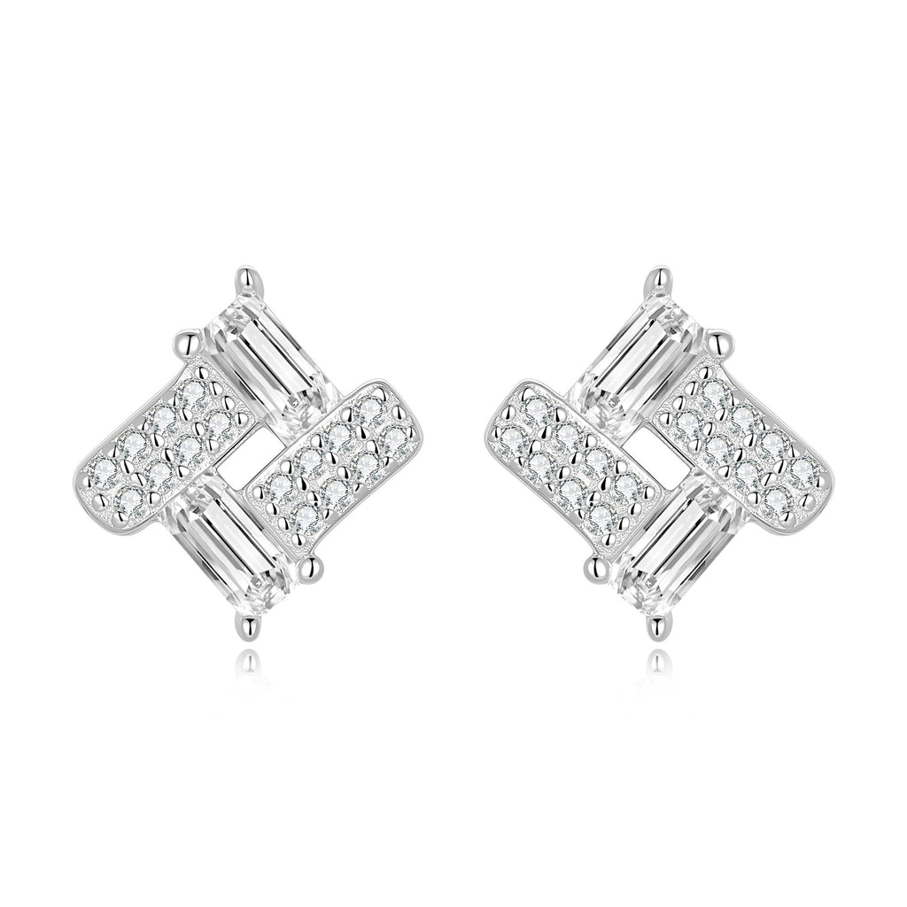 S925 Sterling Silver Geometric Diamond-Cut Moissanite Stud Earrings