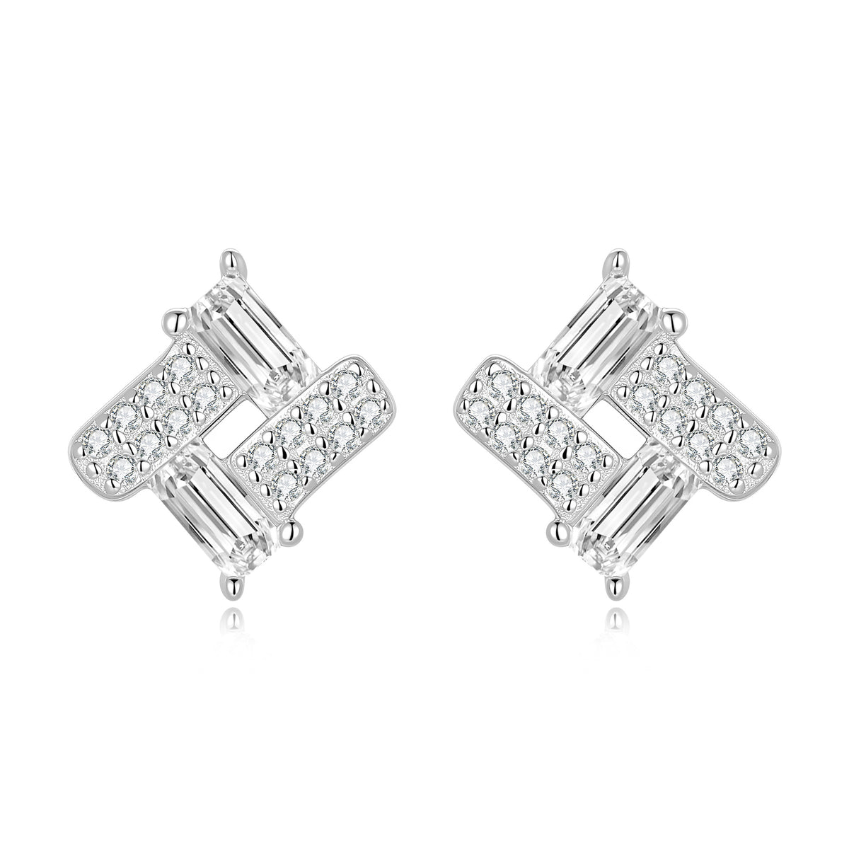 S925 Sterling Silver Geometric Diamond-Cut Moissanite Stud Earrings