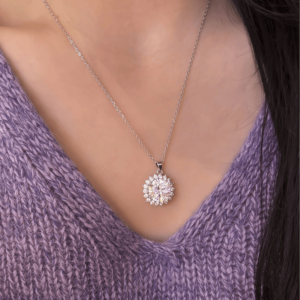 S925 Sterling Silver Sunflower Moissanite Necklace