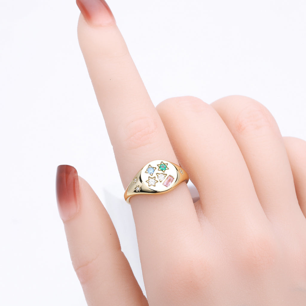 Versatile S925 sterling silver ring, stylish colored zircon set band