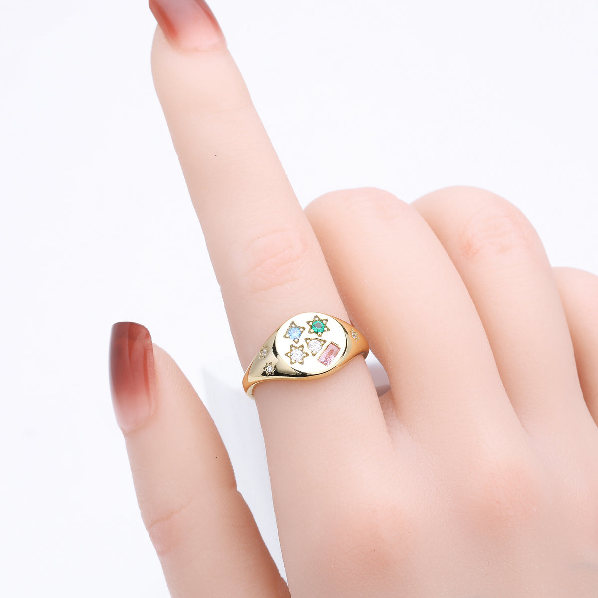 Versatile S925 sterling silver ring, stylish colored zircon set band
