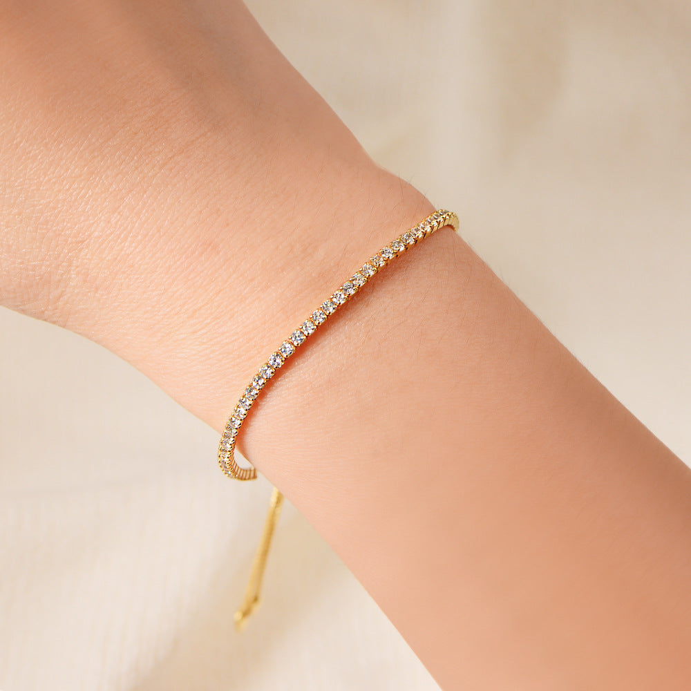 S925 Sterling Silver Full round Zircon Inlaid Pull Adjustable Bracelet