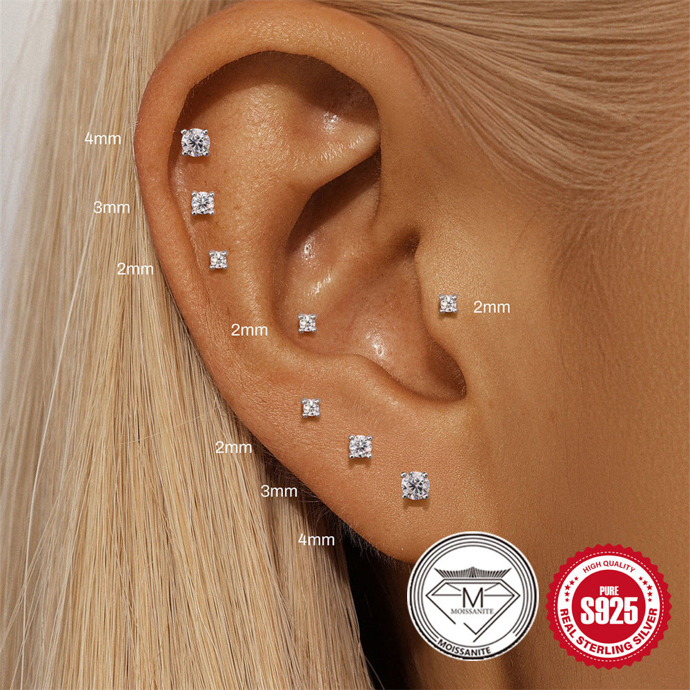 S925 Sterling Silver Petal Stud Earrings with Crushed Moissanite