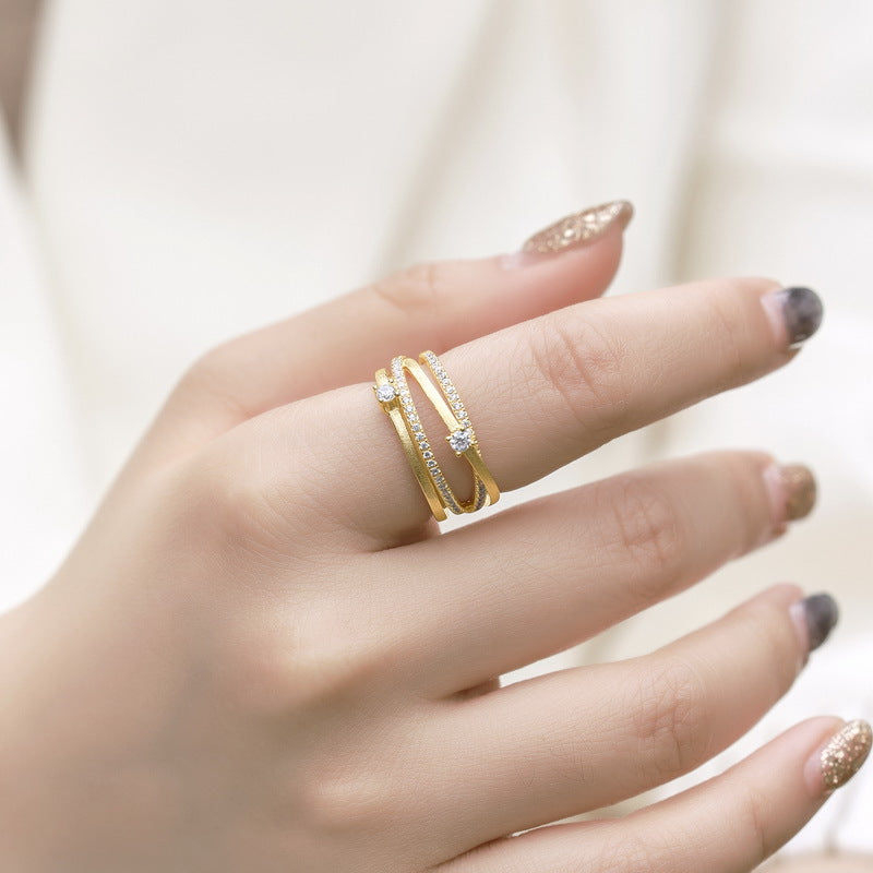 S925 Sterling Silver Gold-Plated Tri-Wrapped Zircon Ring