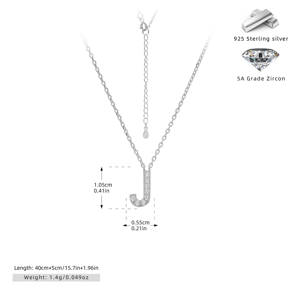 S925 Sterling Silver Simple Diamond Necklace with English Letters