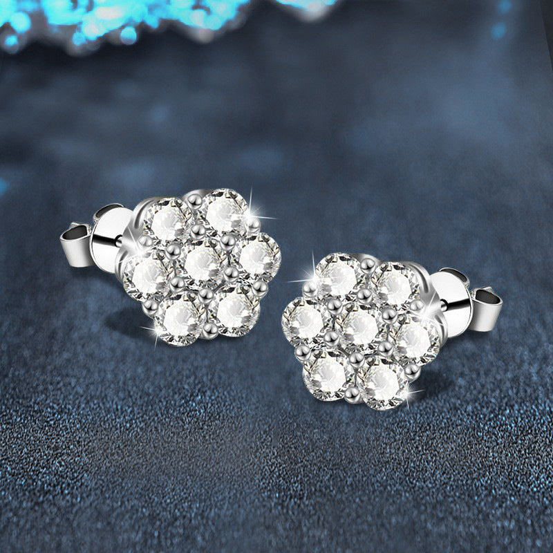 Moissanite Stud Earrings — 925 Sterling Silver, Premium & Minimalist Style, Elegant Petal and Snowflake Design