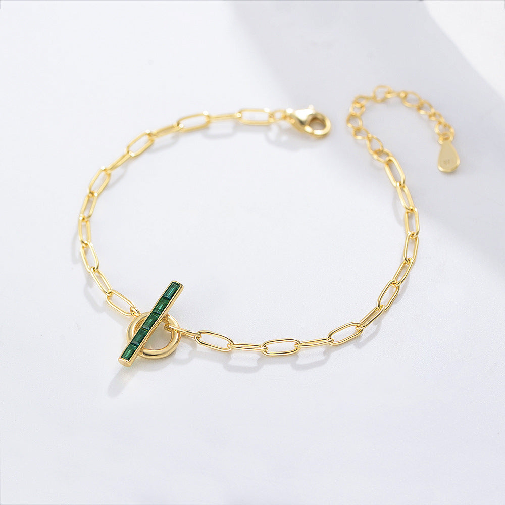 S925 Sterling Silver Geometric Ring Style Emerald Zircon Bracelet