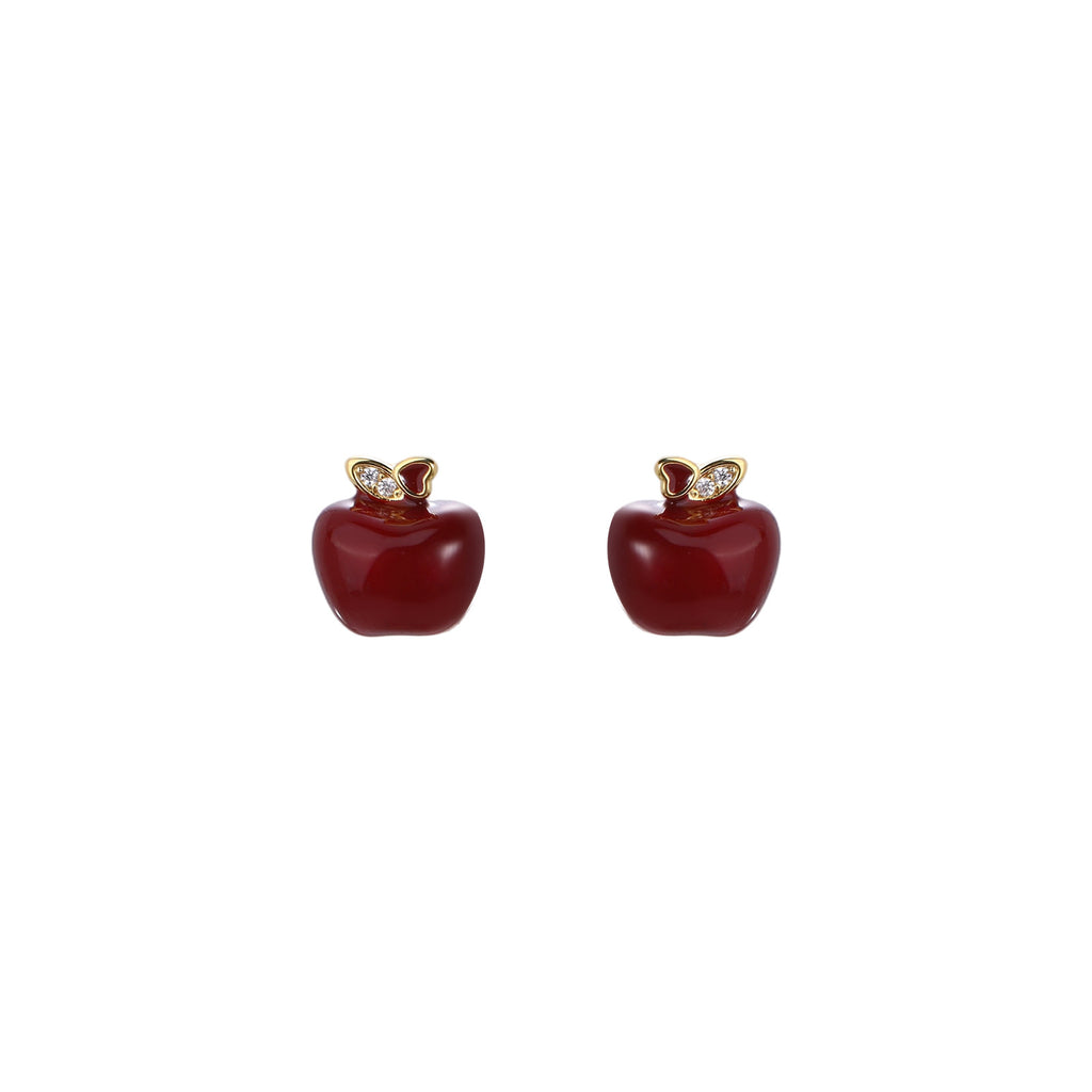 S925 Silver Halloween Red Apple Stud Earrings