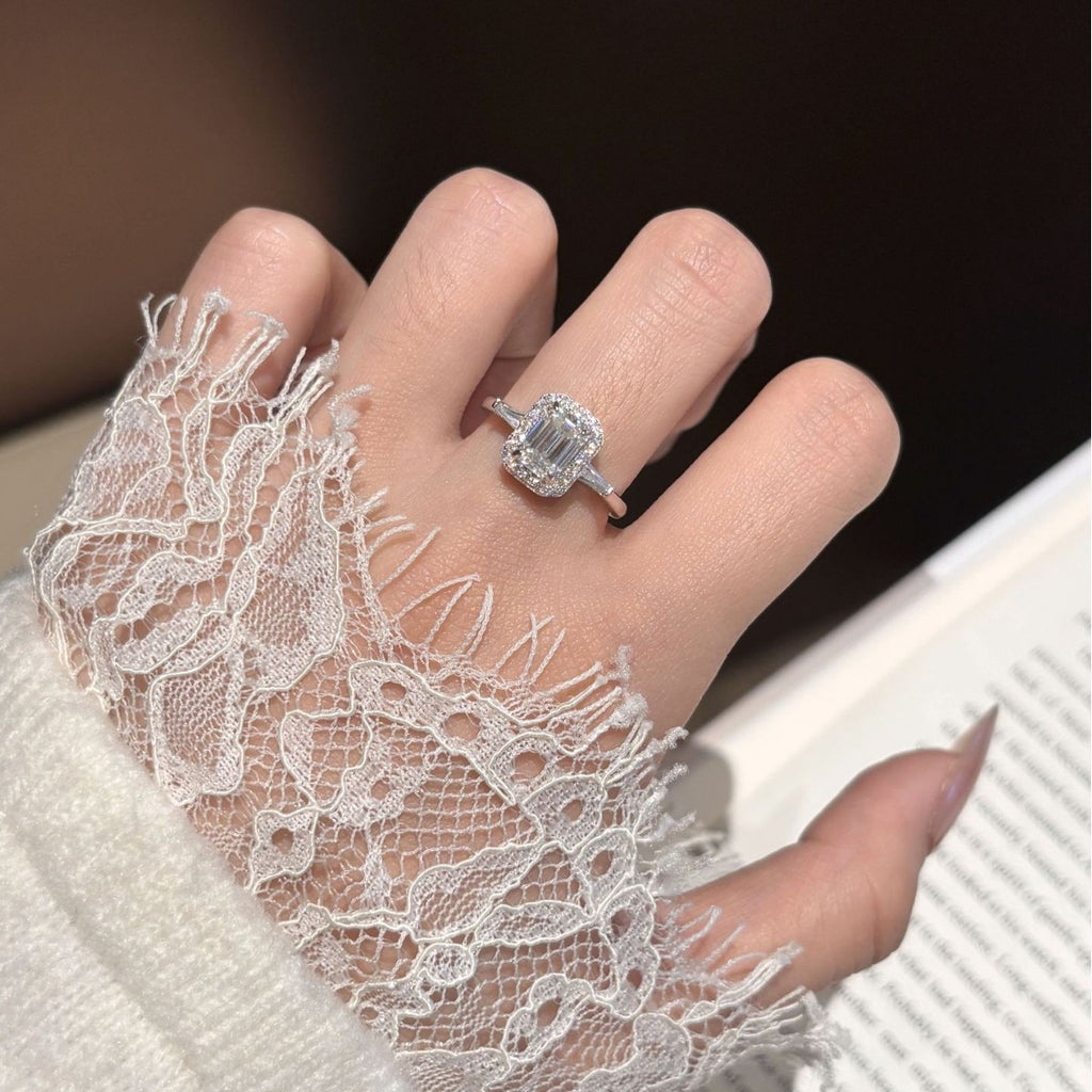 S925 Silver Rectangular Moissanite Ring